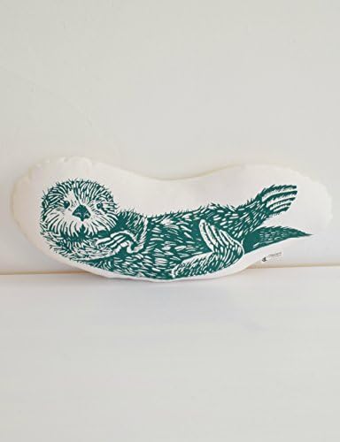 Otter Throw Pillow - USA Organic Cotton - Animal Plush - Dark Green - Hand-printed Decorative Pillow - Throw Pillow - Handmade Cushion - Eco-Friendly