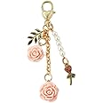Fuqimanman2020 Rose Keychain Flower Charm Keychain with Chain Tassel Colorful Rose Pendant Keyring for Women
