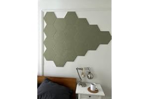 DECORITA Hexagon Felt Board Tiles - 12 Packs Self Adhesive Pinboard & Acoustic Panels | Modern Office Wall Decor for Home | Sound Absorbing Bulletin Board - Olive