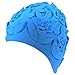 Blue Floral Embossed Latex Swim Cap