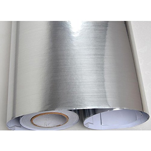 HOHO 122cmx50cm Metallic Brushed Silver Furniture Refurbished Self-adhesive Sticker Wallpaper Cabinets Wall Sticker