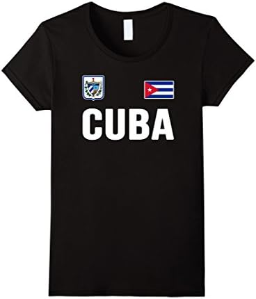 Womens CUBA T-shirt Cuban Flag Tee Retro Soccer Jersey Style Large Black