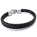KONOV Mens Leather Bracelet, Braided Bangle, Black
