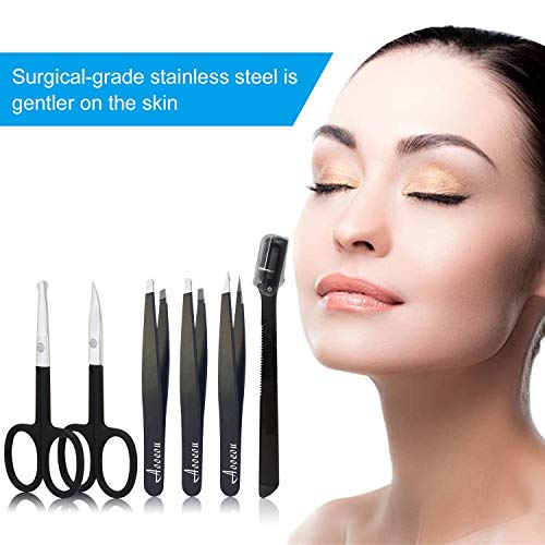 Tweezers-Set, Aooeou Surgical Grade Stainless Steel Slant Tweezers Scissors Kit for Eyebrows - Eyelash Clip Nose Face Ingrown Hair Removal Trimmer for Women Men