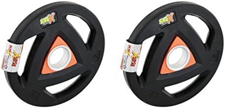 RUBX Rubber Coated Iron Weight Plate with Tri-Grip for Olympic Rods, Centre Hole Diameter 50 MM (Pack of Two)