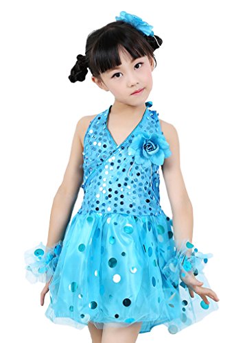 Lovely Item Girl's V-neck Flower Backless Shaqun Sequins Costume Dance Dress