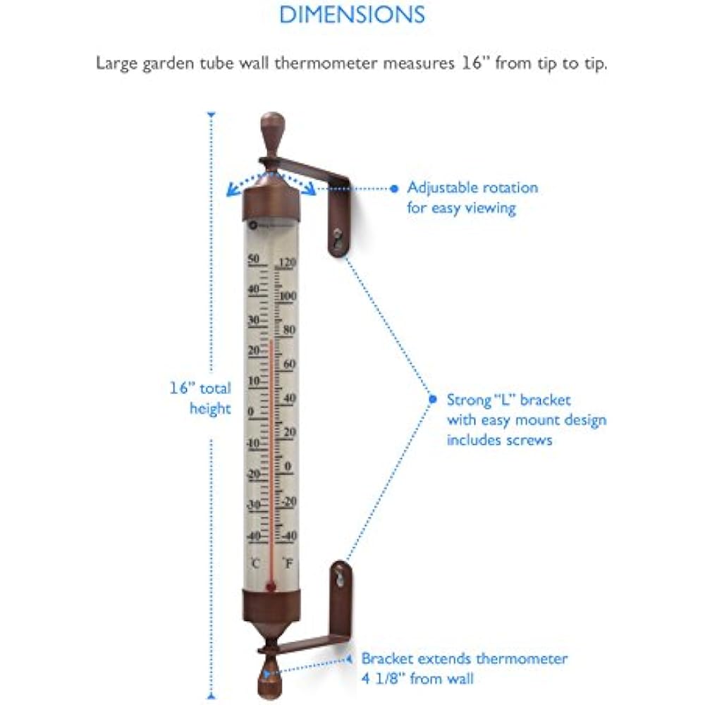 Large 16 Inch Garden Tube Thermometer (Bronze) & Outdoor 603786232322