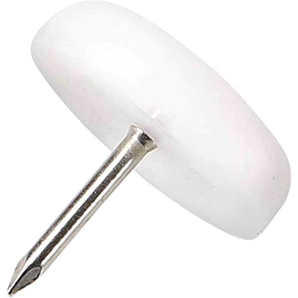 Adsamm® / 32 x Glides in plastic with nail | Ø 0,87'' (Ø 22 mm) | white | round | Premium quality furniture sliders with nail by Adsamm®