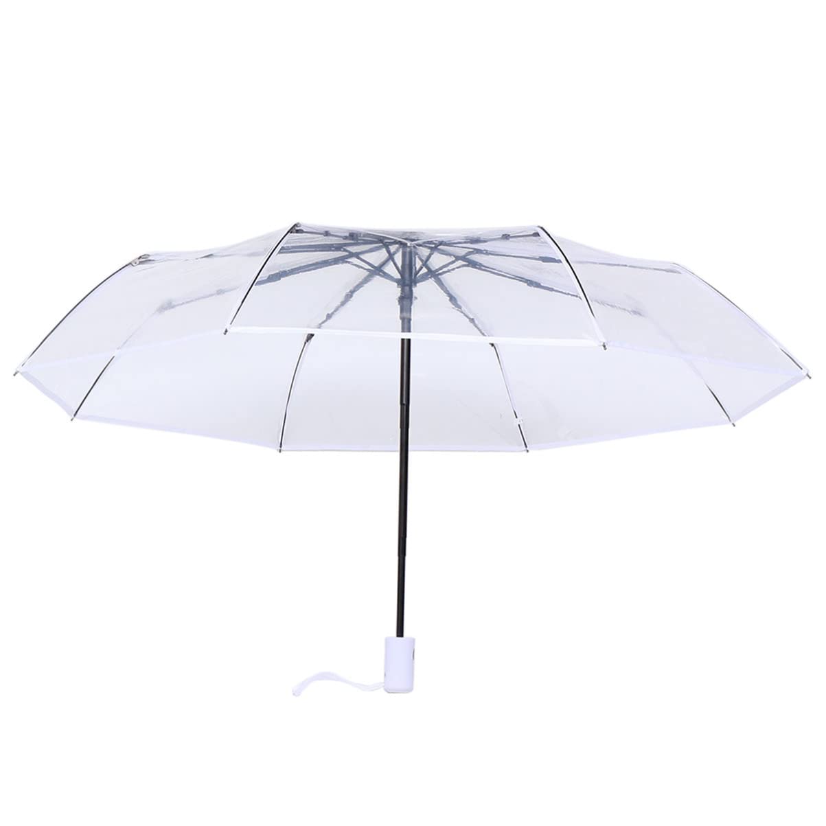 VALICLUD Automatic Three Fold Transparent Umbrella Compact Clear Folding Umbrella 22 Inch Canopy Lightweight Waterproof for Wedding and Outdoor Use