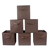 Blissun Foldable Storage Bins, Cloth Organizers Basket Cubes, 6 Pack (Brown)