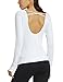 BALEAF Women's Long Sleeve Open Back Workout Yoga Top Shirts White Size M