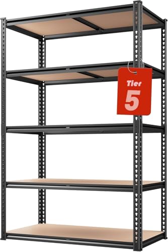 2020LBS Garage Shelving Heavy Duty 5 Tier Storage Shelves Adjustable Metal Shelving for Basement, Warehouse, Pantry, Closet, Kitchen, Easy Assembly, 90cm x 40cm x 180cm, Galvanized (Black)