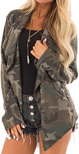 WLLW Women Fall Winter Stylish Camouflage Coat Long Sleeved Cardigan Coat Jacket