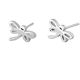 Dragonfly Stud Earrings For Women Silver Stainless Steel Pendant Drop Earrings (Silver 1#)