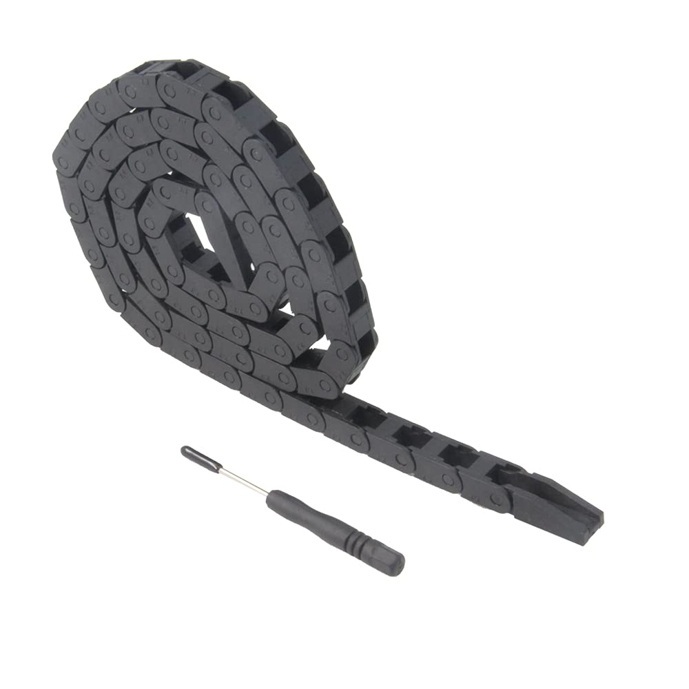 Zeberoxyz 7x7mm Drag Chain Length 1Meter Close Type Black Plastic Flexible Cable Carrier R18 with Flat Wrench for 3D Printer and CNC Machines (7mmx7mm-Close)