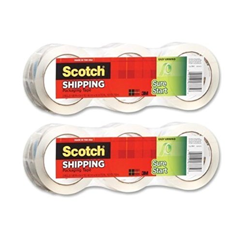 Scotch Sure Start Packaging Tape, 1.88 Inches x 43.7 Yards, 3 inch core, 6 Rolls per Pack, Smooth and Quiet Unwind, Works on all Boxes Including Recycled Boxes