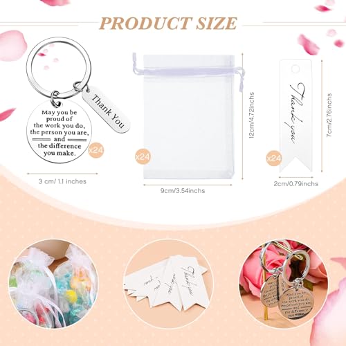 50 Pcs Employee Appreciation Gifts, Appreciation Keychain Set, Bulk Thank You Gifts Organza Bags with Thank You Cards for Coworkers, Employees, Teachers Favors