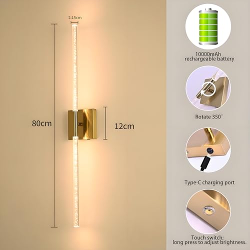 ALISMAEEL Wall Sconces Set of Two Battery Operated Wall Sconce 350° Rotation 10000mAh Wall Lights 3000K-6000K Tri-Color Dimming Equipped with Eemote Control for Bedroom, Living Room, Hallway, Bathroom