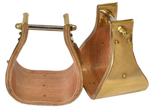 Showman Polished Brass Covered Wood Stirrups w/ 5″ Tread! New Horse TACK!