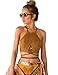 Blooming Jelly Women's High Neck Self-tie Crop Top,Brown,Small
