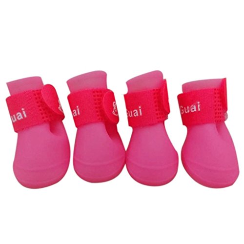 Anboo Dog Candy Colors Boots Waterproof Rubber Pet Rain Shoes Booties (Small, Pink)