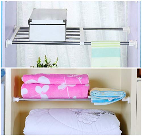 BAOYOUNI Expandable Closet Tension Shelf Rod Organizer - 32in - 46in, Ivory