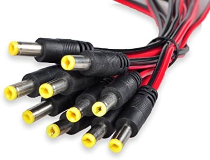 DCFun Male DC 2.1mm x 5.5mm Wire Power Pigtails Adapter Barrel Plug Socket Cables for CCTV Security Camera, LED Strip Light 10-Pack