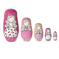 KATERT 5 Pcs Handmade Wooden Cute Angel Girl Nesting Dolls Russian Matryoshka Wishing Dolls Birthday Gifts for Kids