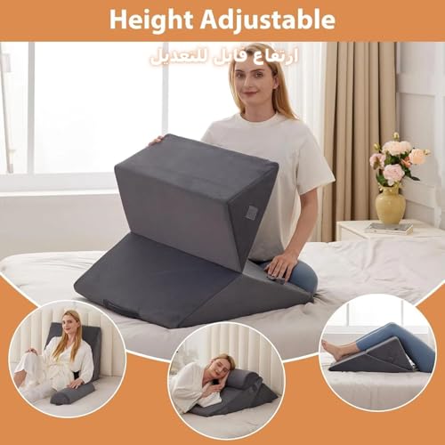 Bed Wedge Pillow Set, Adjustable Wedge Pillow Headboard (3Pcs Grey)