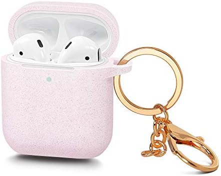 AirSha Compatible for AirPods Case with Keychain,[Support Wireless Charging],Shockproof Protective Silicone Cover Skin for AirPods Charging Case 2 & 1 (Glitter Pink)