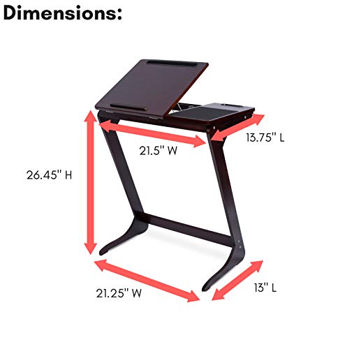 Sofia + Sam Sofa Side Table TV Tray Tablet Phone Slots | Wooden Z Legs | Couch Console Lapdesk | Adjustable Top Table | Laptop Stand | Small Breakfast Eating Food | Dinner Lunch Snack Reading