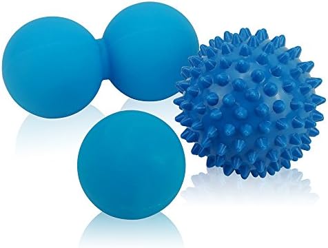 Massage Lacrosse Ball for Trigger Point Therapy, Myofascial Release,Muscle Knots, Yoga Therapeutics with Peanut Lacrosse and Spiky Balls with Carry Bag by SPURBO SPORTS (Blue)