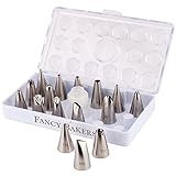 FancyBakers 17 Piece Cake Decorating Tip Set, Kit includes 16 of The Most Popular Stainless Steel Tips, Reusable Coupler & Storage Case Also for Pastry & Icing Cup Cakes