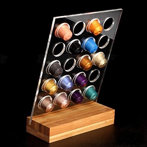Acrylic Coffee Pod Holder Rack Capsule Storage Stand with Bamboo Base for 20pcs Nespresso Capsule