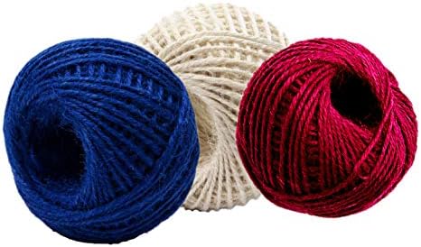 3 Pack -Colored Jute Twine Balls, Total 450 Ft Ply 150 ft Each, Jute-Burlap Garden Strings, Craft or Decoration (Blue+Ivory+Pink) 2mm String for Crafts and Gift