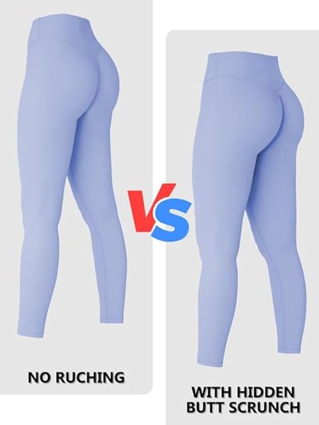 SUNZEL SUNZFLY INVISIBLE BUTT SCRUNCH WORKOUT LEGGINGS FOR WOMEN, BUTT LIFTING HIGH WAISTED GYM YOGA PANTS WITH TUMMY CONTROL 25″ LIGHT BLUE LARGE