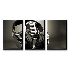 Framed Canvas Wall Art for Living Room, Bedroom Microphone Canvas Prints for Modern Home Decoration Ready to Hang - 16"x24"x3 Panels