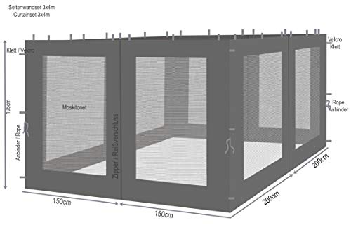 QUICK STAR 4 Seitenteile mit Moskitonetz für Rank Pavillon 3x4m Seitenwand Anthrazit RAL 7012 – Bild 3