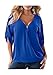 Plus Size Tops for Women V Neck 3/4 Sleeve Blue Tee Shirts 5XL