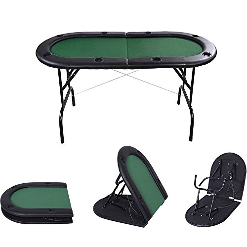 Poker Table Casino Texas Holdem Card Game Table Foldable 8 Player With Cup Holder