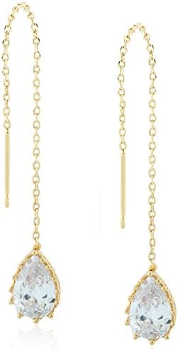 Teardrop Thread Linear Chain Dangle Drop Earrings by Lovey Lovey (Gold)