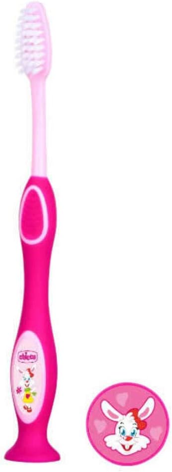 Chicco - Cepillo dental con cerdas extra finas para niños de 3-6 años, color rosa