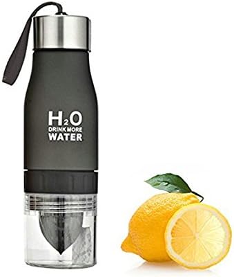 WOPS 650ml Water Bottle Portable Health Juice frosted lemon cup Infuser Squeezer Cup (Black)
