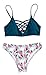 SweatyRocks Women's Bikini Set Ocean Floral Print Criss Cross Bathing Suit, Ocean, Medium