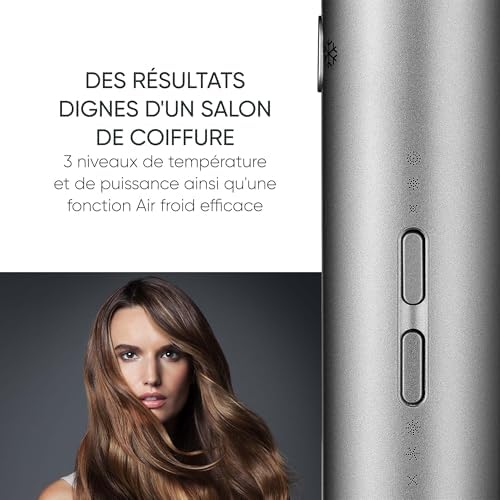 Seche cheveux performant avec moteur BLDC et technologie ionique, Sèche cheveux avec diffuseur et concentrateur magnétiques, sèche-cheveux puissant 2 000 W, Gris, HT 0171