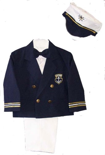 Infant, Toddler, Boys 5-pc Dress Sailor Suit Blue Blazer & Hat 9 MO to Size 7