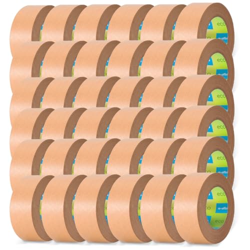 m-office Papierklebeband Kraftpapier, Klebeband fuer Kartonverpackungen, Versand, Umzuege und Bastelarbeiten, Verpackungsband, Braunes Kraftpapier Klebeband (36 Stk, 72mmx50m)