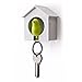 Bird Nest Key Holder White House with Green Bird Key Ring Whistle Key Hanger Rack (Green, White House) (White)