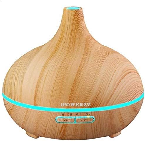 iPOWERZZ Essential Oil Diffuser, stand for up to 10 Hour, Ultra Quiet Aromatherapy for Office Home Bedroom Living Room Yoga Spa, Humidifier, Large 300 ml, BPA Free, Wood Grain (Light)