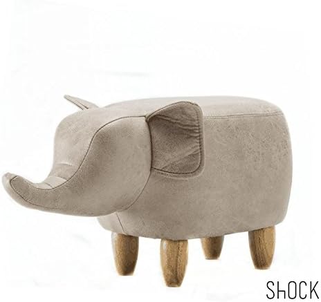 Wood Support Upholstered Footstool for Kids Ottoman Pouffe Footrest Stool 3D Cute Animal Shape (Gray Elephant)